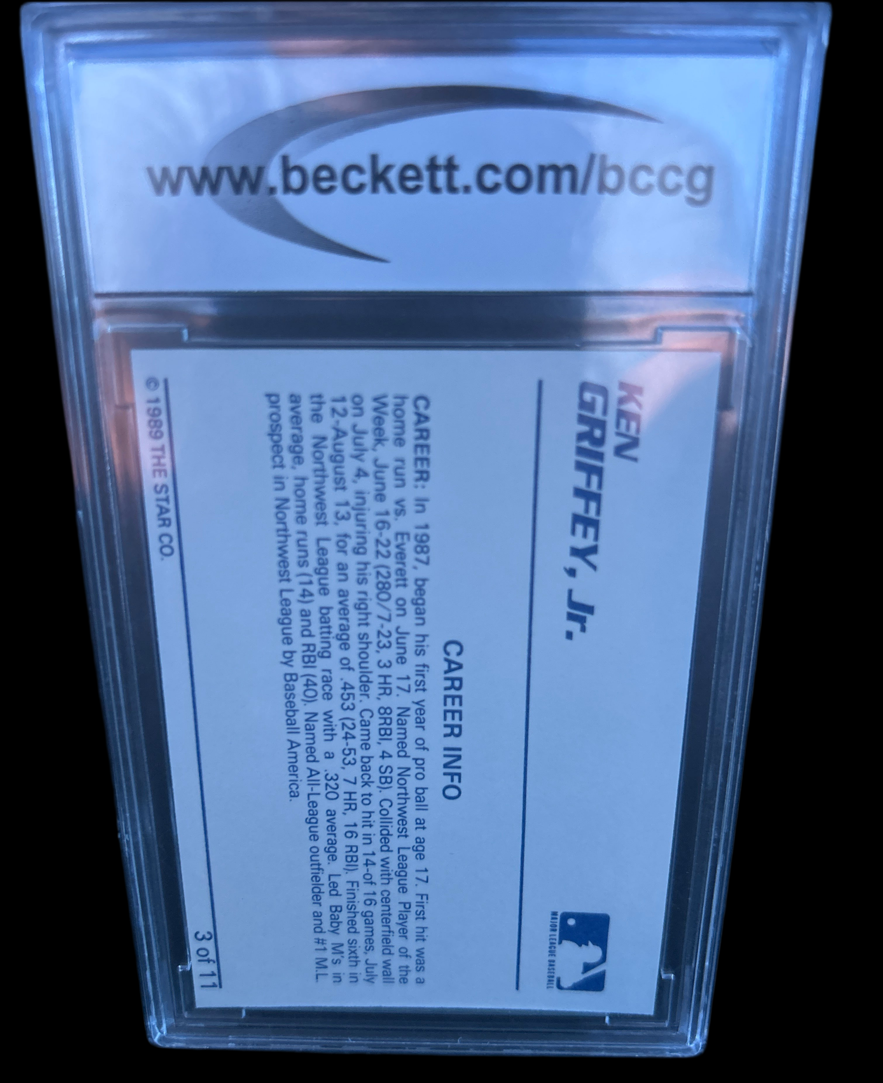 Ken Griffey Jr. 1989 Star #3 Career Info-White Back RC BCCG 10