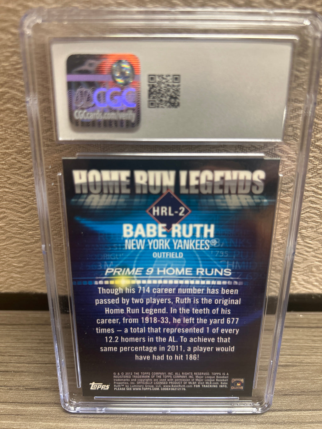 Babe Ruth 2012 Topps Prime 9 #HRL-2 Home Run Legends Graded CGC Mint 9
