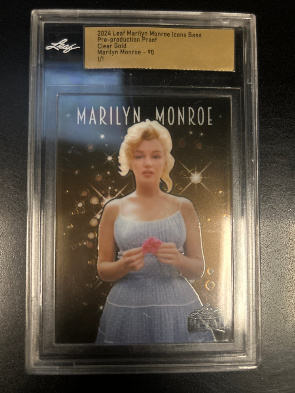 2024 Marilyn Monroe Leaf Icons Base #90 Clear Gold Pre-Production Proof 1/1