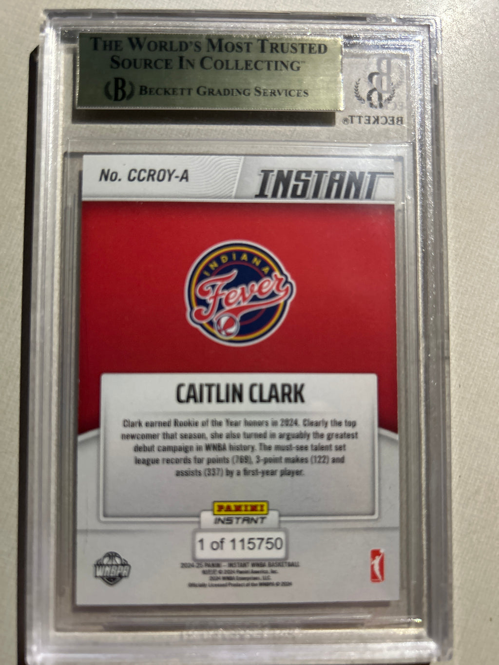 CAITLIN CLARK 2024 Panini Instant #CCROY (RC) (R.O.Y) BGS Graded Mint 9.5
