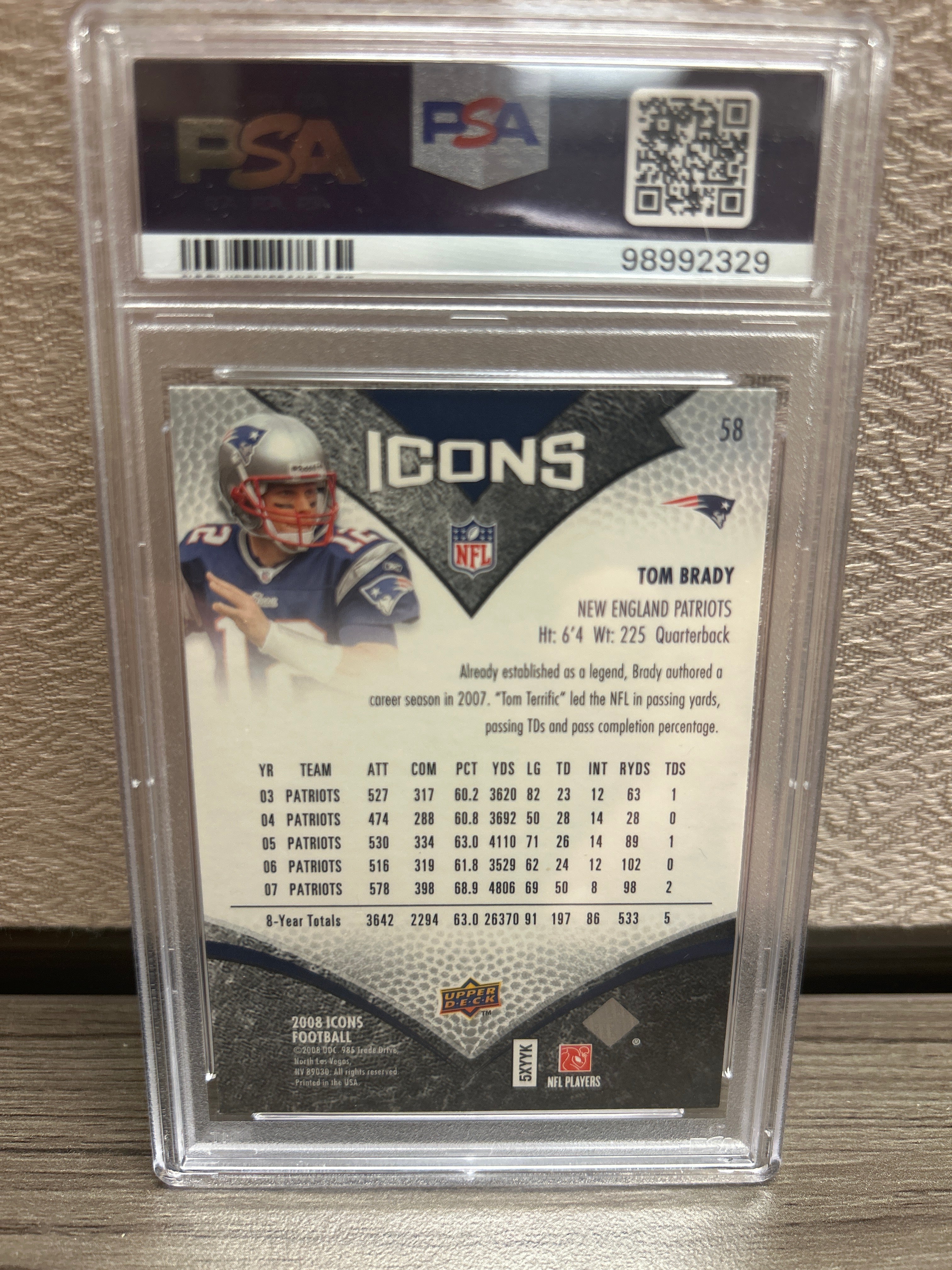 Tom Brady 2008 Upper Deck Icons #58 Foil PSA Mint 9