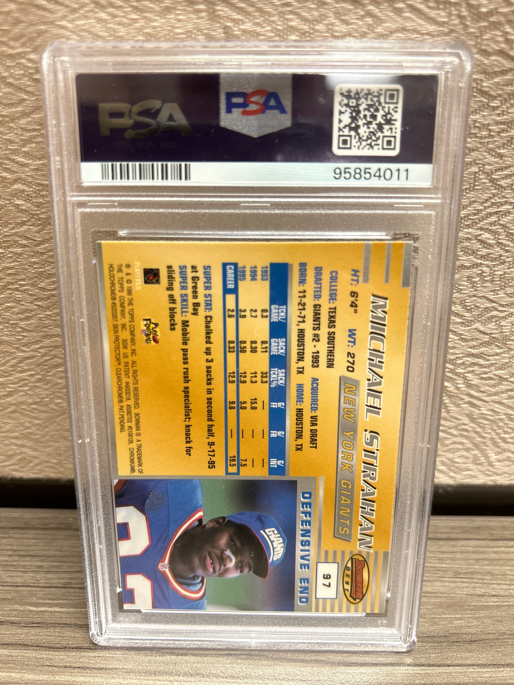 Michael Strahan 1996 Bowman's Best Refractor #97 HOF PSA Mint 9