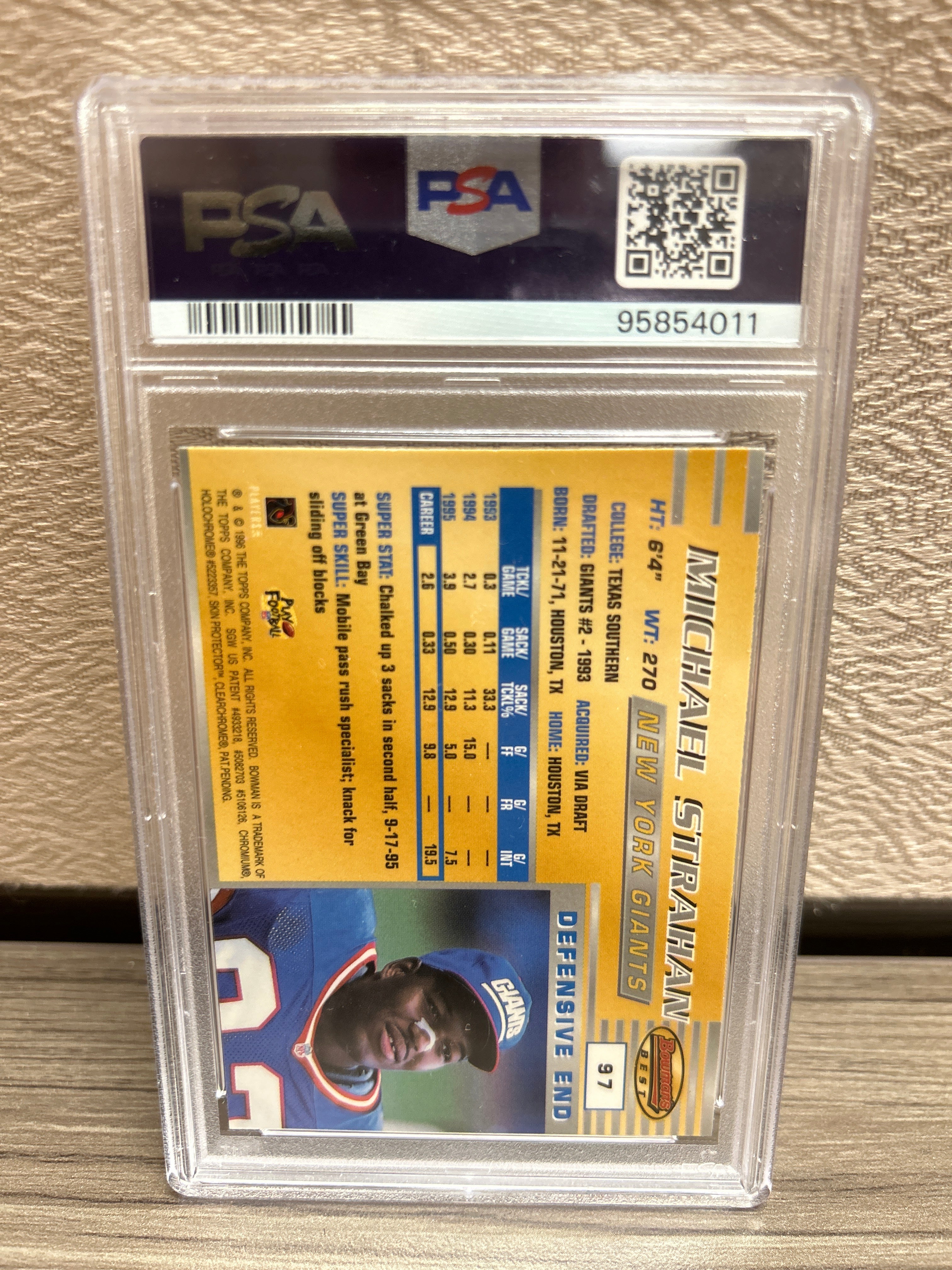 Michael Strahan 1996 Bowman's Best Refractor #97 HOF PSA Mint 9