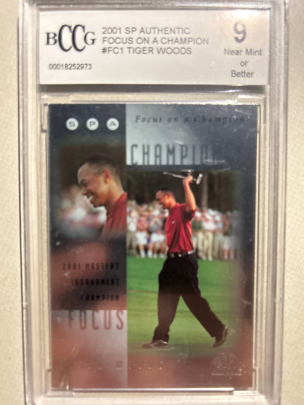 TIGER WOODS 2001 SP AUTHENTIC SPA FOCUS ON A CHAMPION #FC1 GOLF BCCG 9
