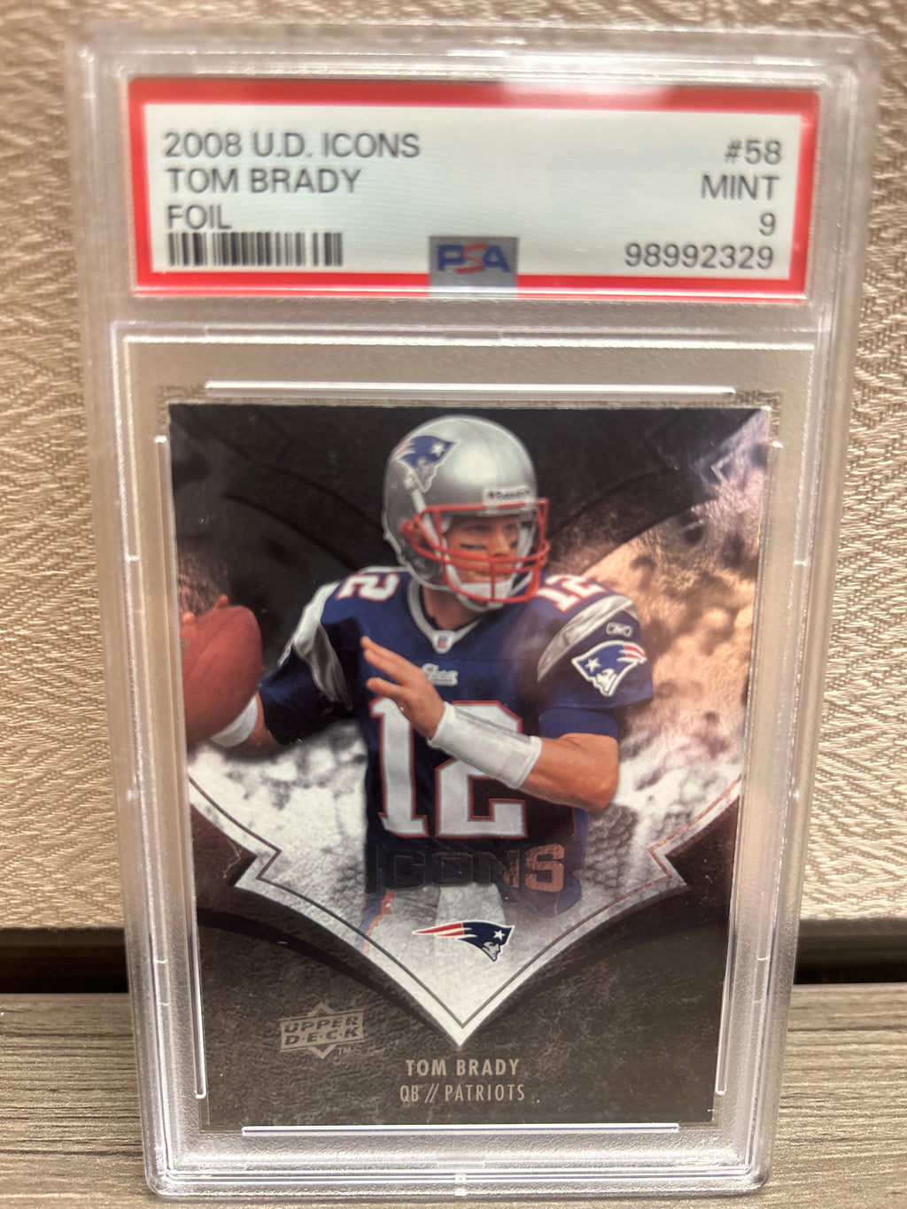 Tom Brady 2008 Upper Deck Icons #58 Foil PSA Mint 9