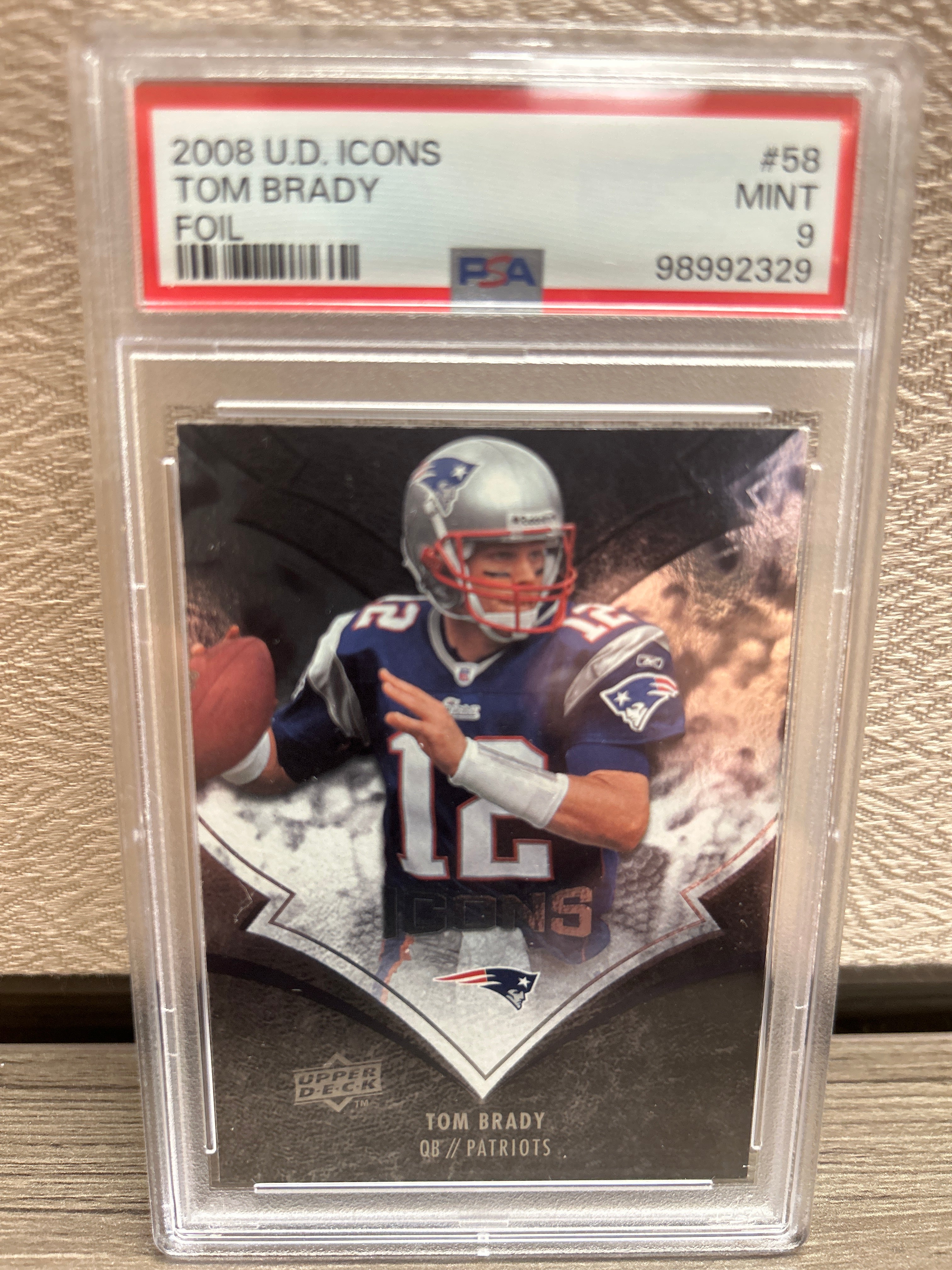 Tom Brady 2008 Upper Deck Icons #58 Foil PSA Mint 9