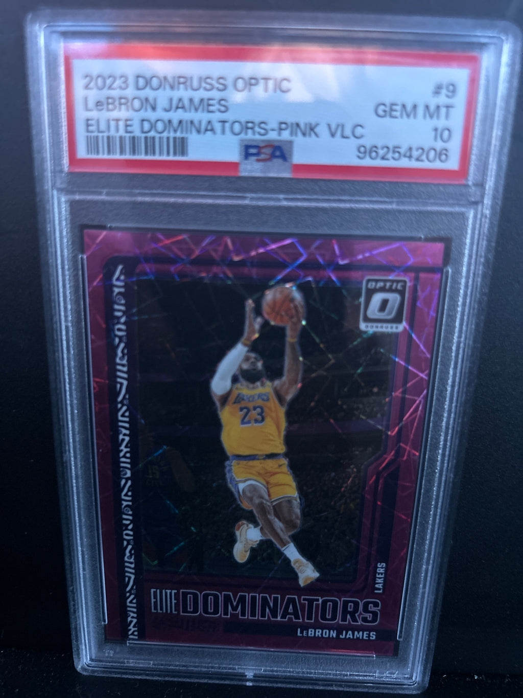 LeBron James 2023-24 Donruss Optic #9 Elite Dominators Pink Velocity /79 PSA Gem Mint 10