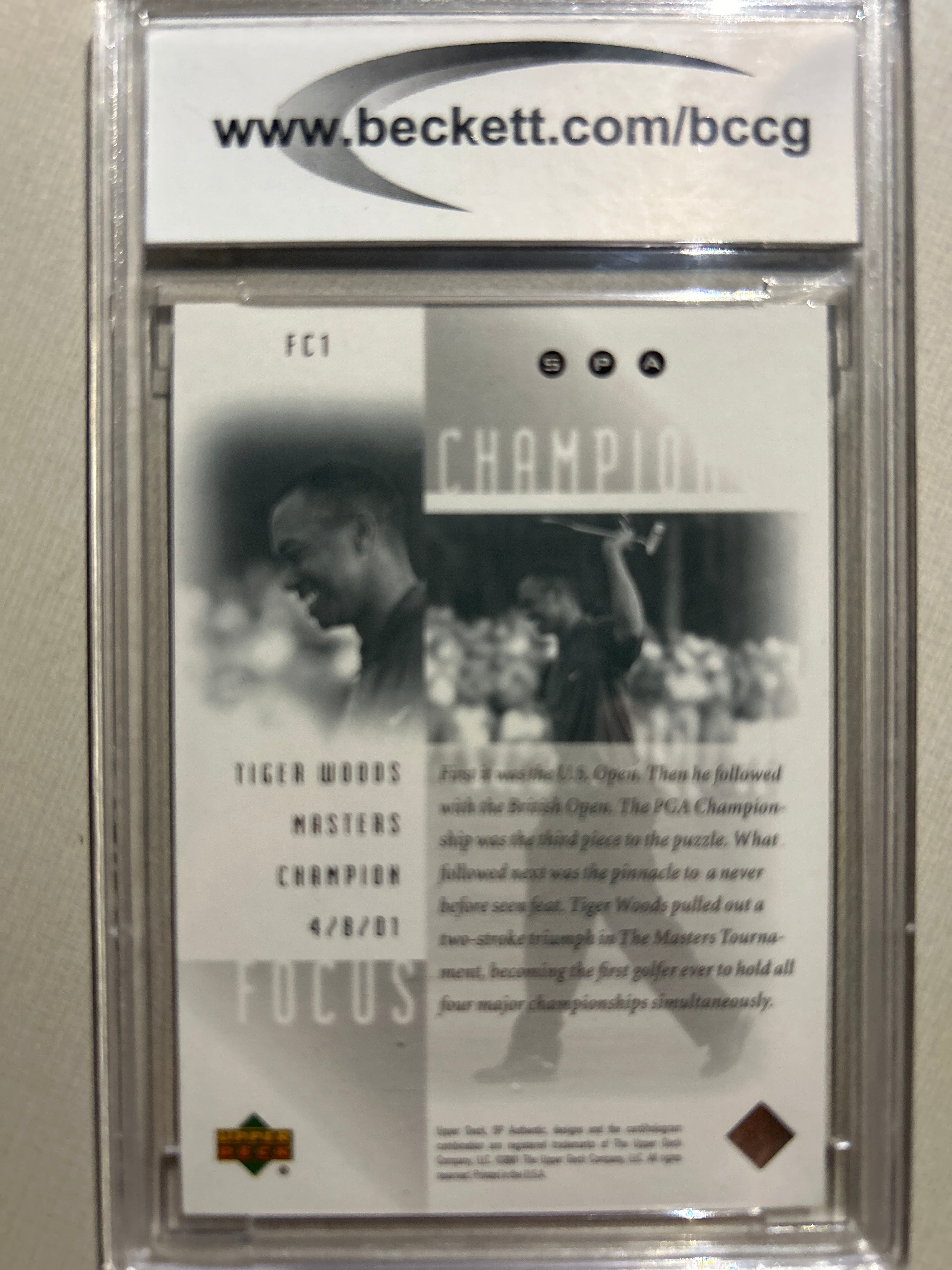 TIGER WOODS 2001 SP AUTHENTIC SPA FOCUS ON A CHAMPION #FC1 GOLF BCCG 9