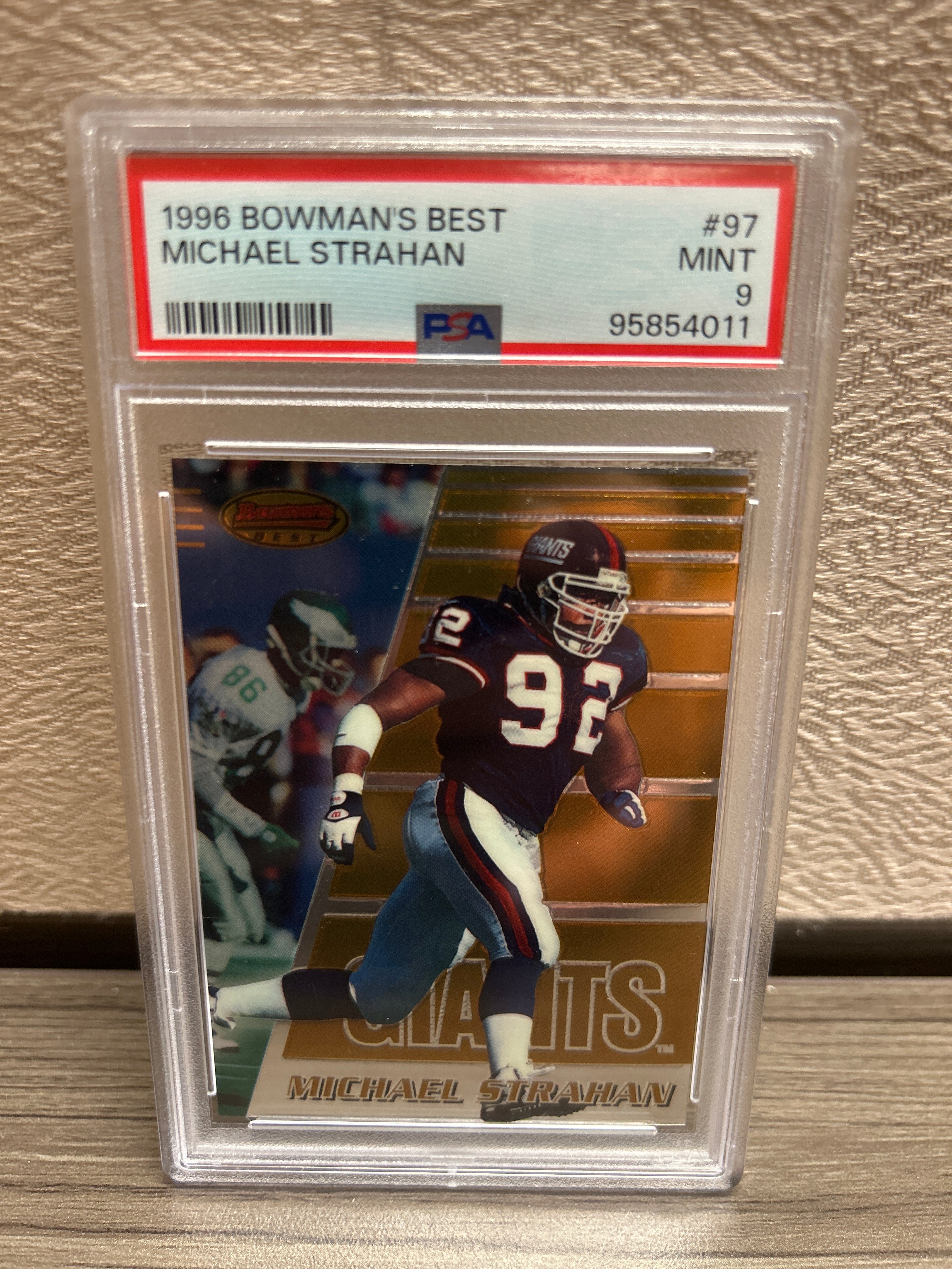 Michael Strahan 1996 Bowman's Best Refractor #97 HOF PSA Mint 9